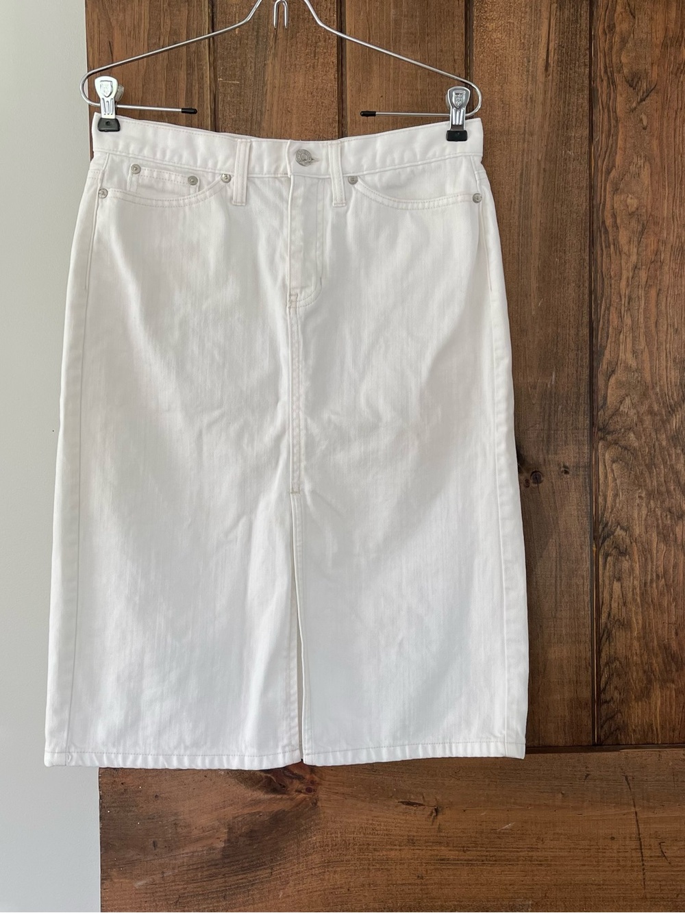GAP Jeans White Denim Jean Midi Skirt Slit Front Size 6 Classic Preppy
